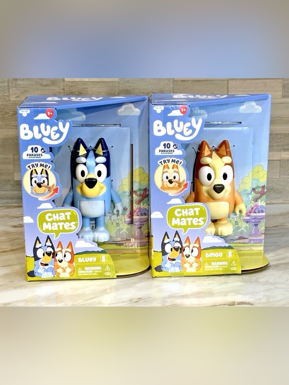 Bluey & Bingo Chat Mates 10 Phrases in Play Mode Talking Action Figures NIB
